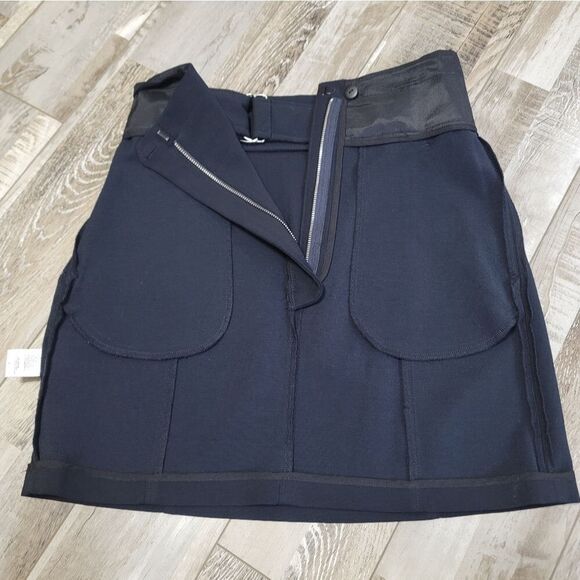 A.L.C. Navy Bronx Belted Straight Wool-Blend Skirt Size 2 - Picture 6 of 10